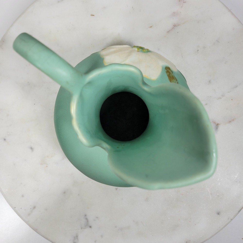 Vintage 1930s Weller Pottery Dogwood Pitcher Vase Aqua Blue Floral Art Deco - Picture 7 of 16